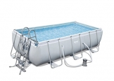 Bestway Power Steel Rectangular Frame Pool Set, hellgrau, mit Filterpumpe + Zubehör, 404 X 201 X 100cm - 1