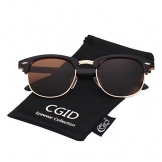 CGID MJ56 Clubmaster clubma Retro Vintage Sonnenbrille im angesagte 60er Browline-Style mit markantem Halbrahmen Sonnenbrille,Braun-Braun - 1