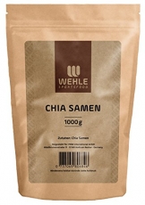 Chia Samen 1 kg - Chiasamen ohne Zusätze (Salvia hispanica) Chia Seed liefert Proteine Omega 3 Ballaststoffe - Vegan, Glutenfrei, Rohkost - Wehle Sports 1000g Beutel - 1