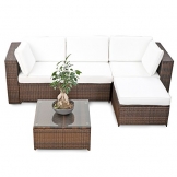 erweiterbares 15tlg. Balkon Polyrattan Lounge Ecke - braun - Sitzgruppe Garnitur Gartenmöbel Lounge Möbel Set aus Polyrattan - inkl. Lounge Sessel + Ecke + Hocker + Tisch + Kissen - 1