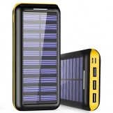 Externer Akku PLOCHY 24000mAh Solar Powerbank, Solar Ladegerät mit 3 Ausgänge und Lighting & Micro Dual Input Power Bank Handy für iPhone, iPad, Samsung Galaxy und andere Smartphones(Gelb) - 1