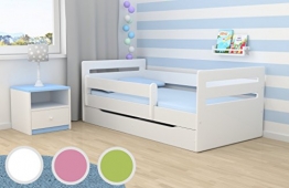 Kocot Kids Kinderbett Jugendbett 80x160 Weiß mit Rausfallschutz Matratze Schubalde und Lattenrost Kinderbetten für Mädchen und Junge - Tomi 160 cm - 1