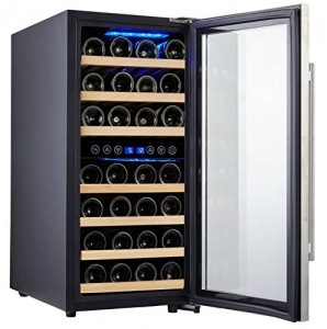 KRC-33BSS Kompressor Weinkühlschrank, 100 Liter, 33 Flaschen (bis zu 310 mm Höhe), 2 Zonen 5-10°C/10-18°C, 7 Holz-Einschübe, LED-Display, Edelstahl Glastür - 4