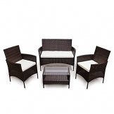 POLY RATTAN Sitzgruppe Essgruppe Set Farbwahl - Cube Sofa-Garnitur Gartenmöbel Lounge Farbwahl (4er Garnitur, Braun) - 1