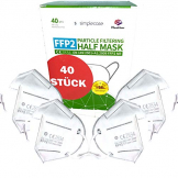 Simplecase 40 Stück FFP2 Maske, CE Zertifiziert von offiziell benannter Stelle CE2834, Atemschutzmaske, Partikelfiltermaske - 1