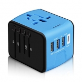 Universal Reiseadapter, Haozi Reisestecker - Universaladapter Mit USB und Type-c Ladegerät für Reisende aus Europa (Schuko-Standard), World Travel Adapter für Weltweit 150 Ländern mit EU/UK/US/AU Univ (Blau - Type-c) - 1